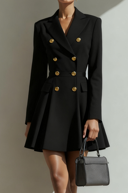 Black Double Breasted Peak Lapel Short Blazer Dress