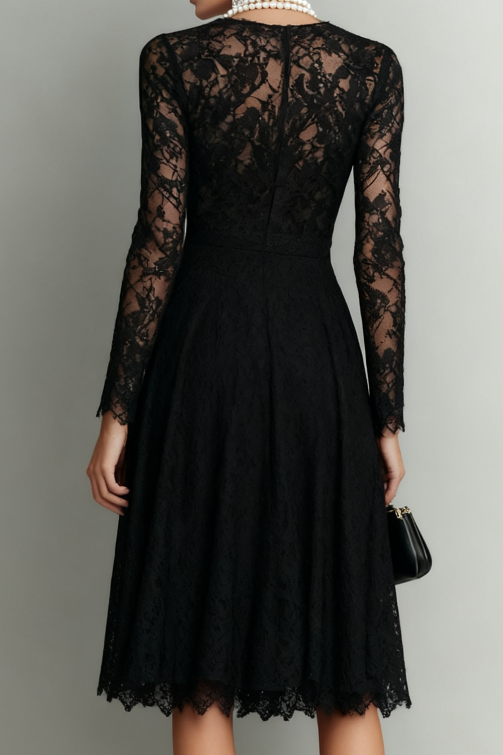 Black Lace Long Sleeves Scoop Neck Short Cocktail Dress