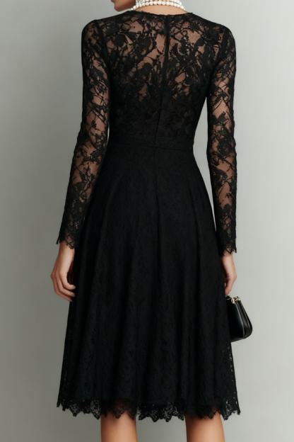 Black Lace Long Sleeves Scoop Neck Short Cocktail Dress