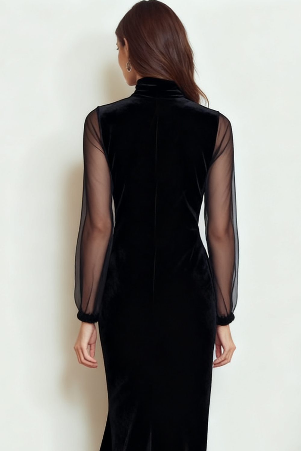 Black Mermaid High Neck Midi Velvet Holiday Party Dress