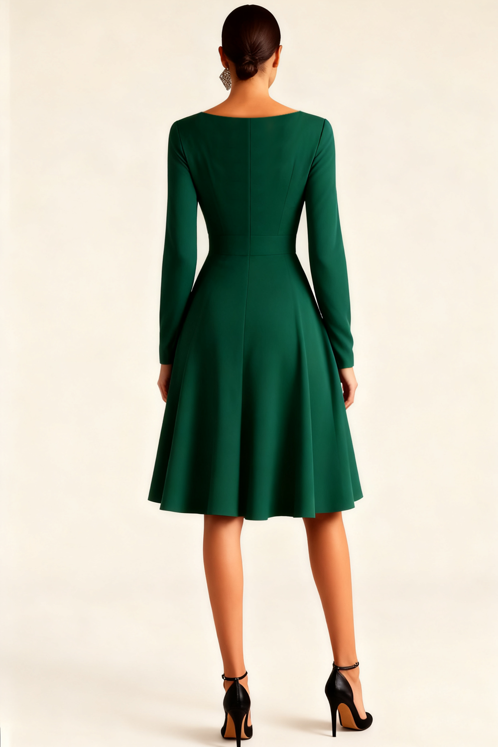Emerald Green V-Neck A-Line Midi Semi-Formal Dress