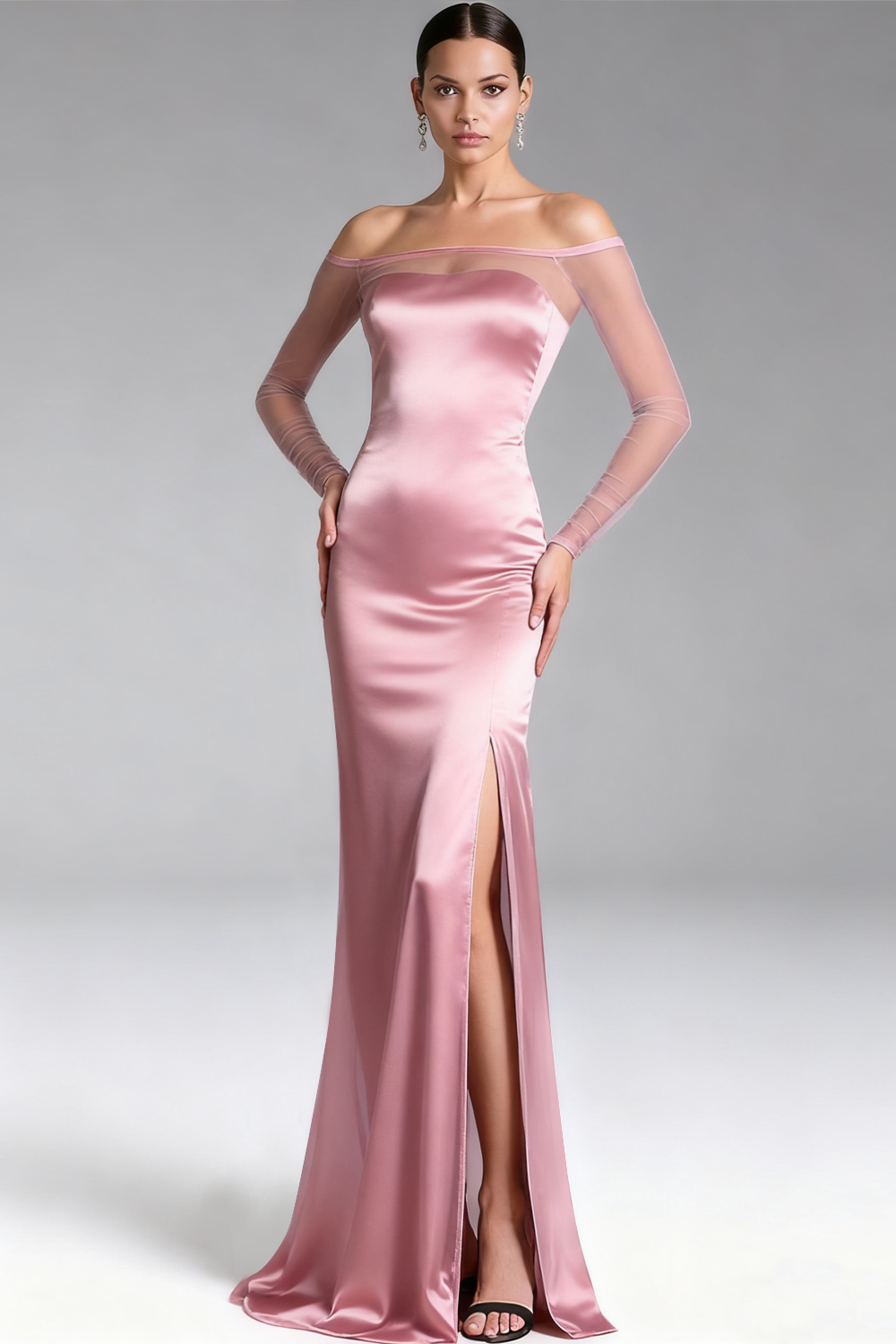 Pink Mermaid Satin Long Bridesmaid Dress with Slit
