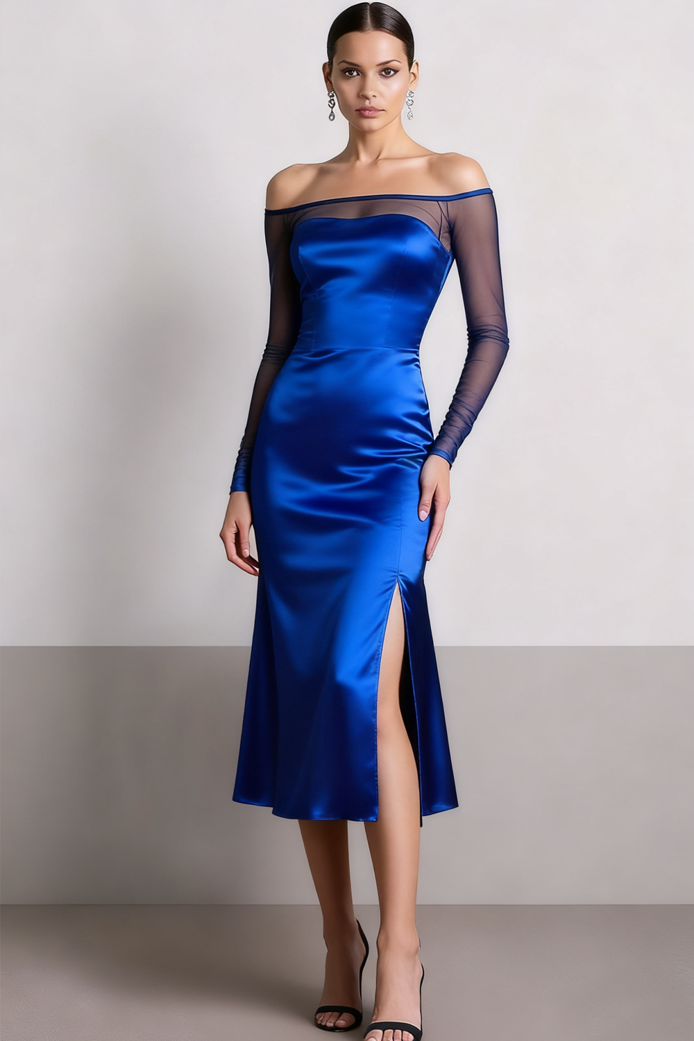knee length dresses for ladies Royal Blue Satin Midi Dress  Gabi Swimwear