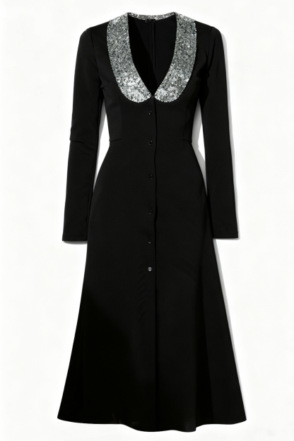 Sparkly Black Long Sleeves Formal Dress