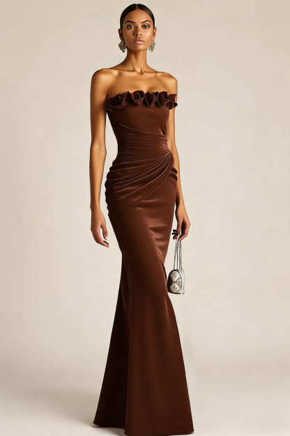 Burgundy Mermaid Ruched Long Velvet Holiday Party Dress