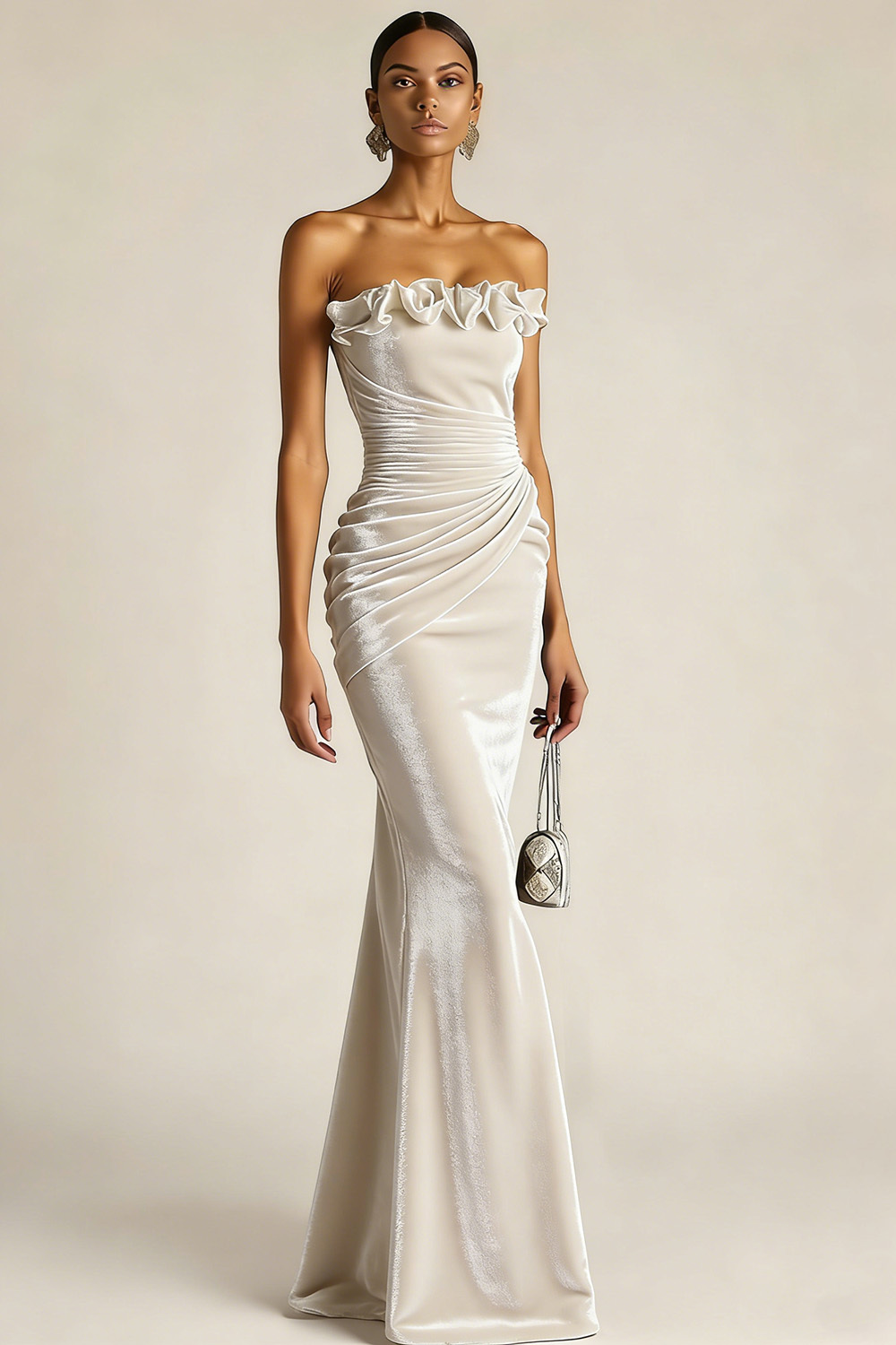 Burgundy Mermaid Ruched Long Velvet Holiday Party Dress