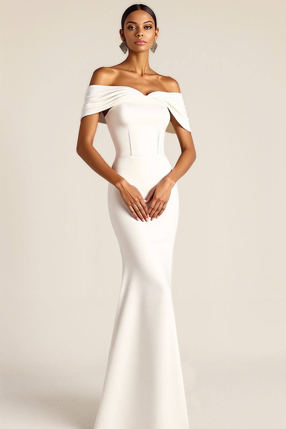 White Mermaid Off the Shoulder Long Corset Formal Dress