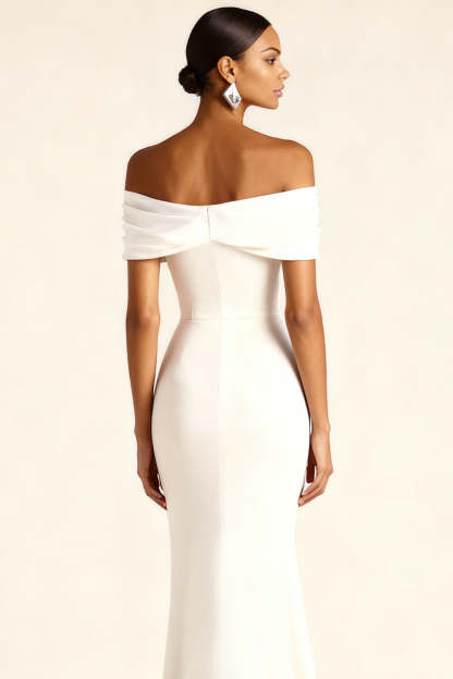 White Mermaid Off the Shoulder Long Corset Formal Dress