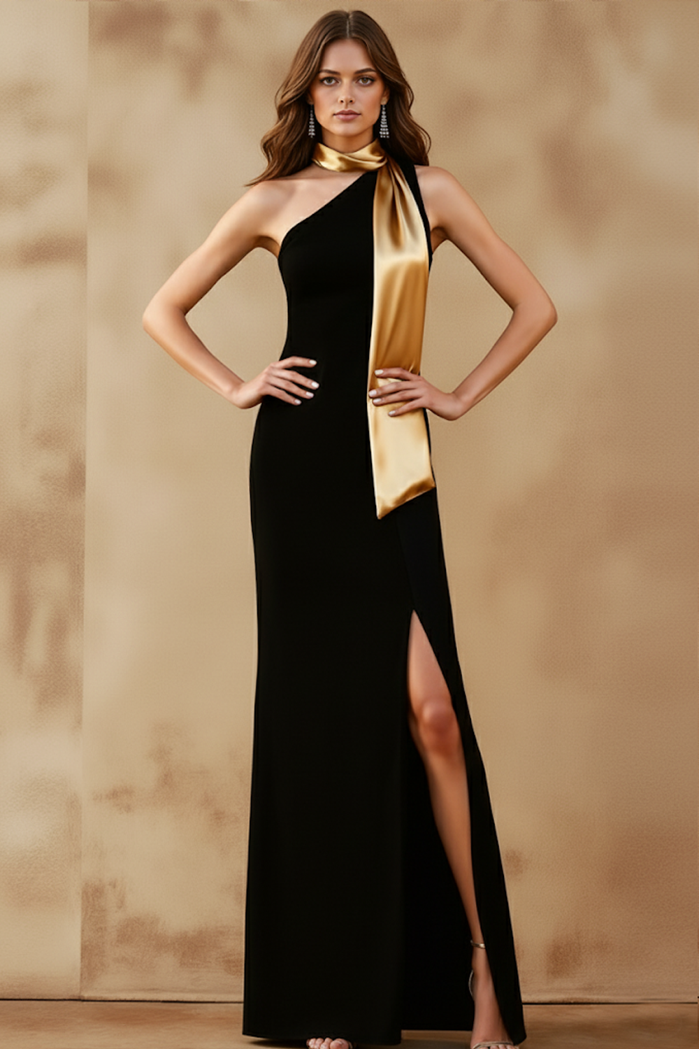 Black Long Sheath One Shoulder Formal Dress with Slit