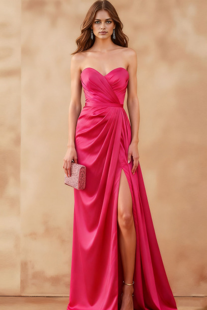 Royal Blue Sweetheart Ruched Long Formal Dress with Slit