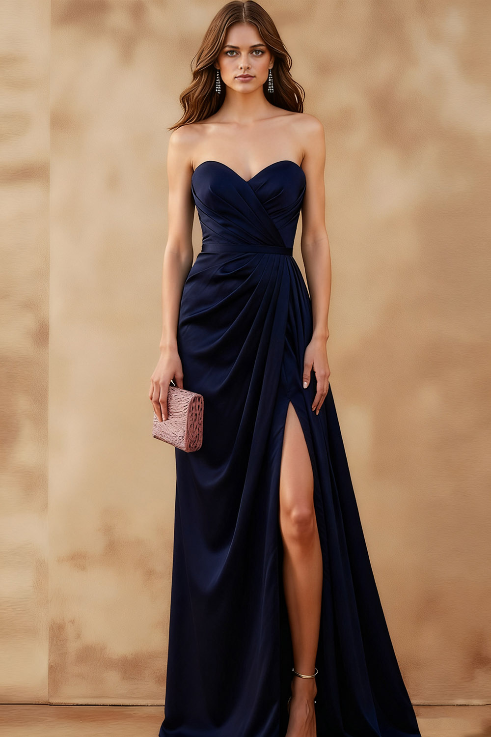 Royal Blue Sweetheart Ruched Long Formal Dress with Slit
