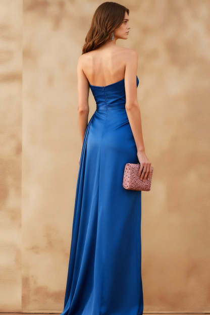 Royal Blue Sweetheart Ruched Long Formal Dress with Slit