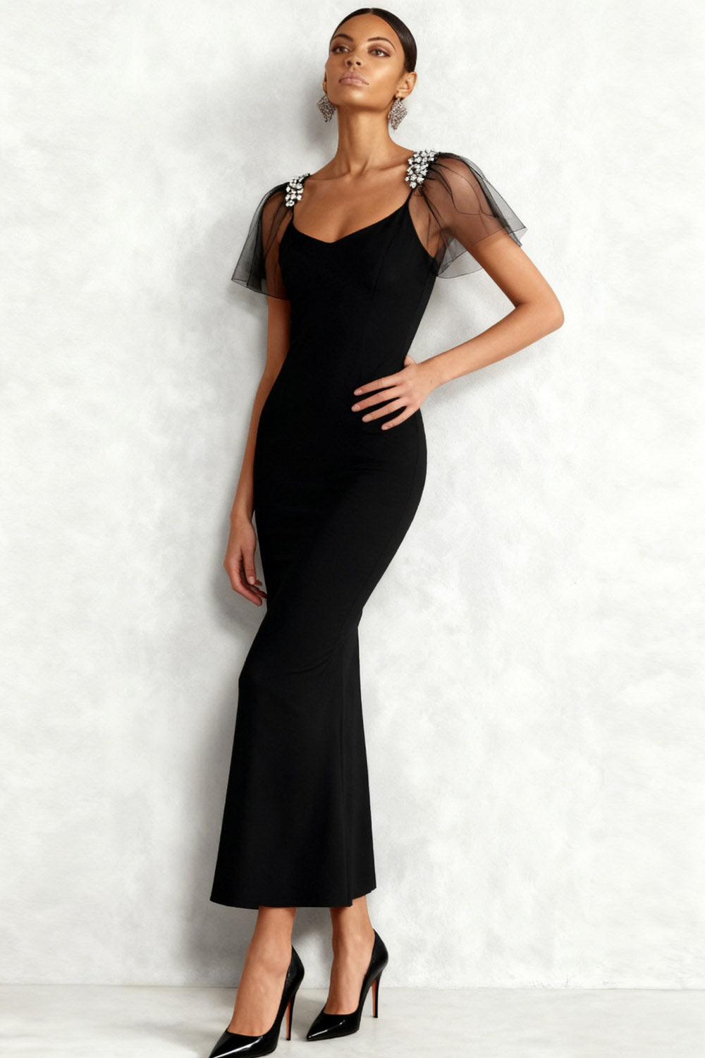 Elegant Black Mermaid Long Formal Dress with Beading