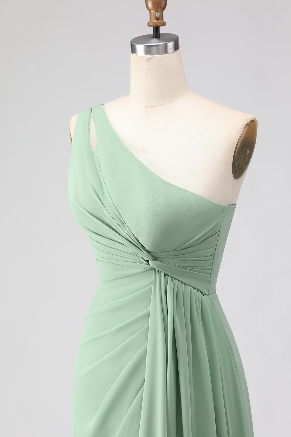 Navy One Shoulder Ruched A Line Long Bridesmaid Dress with Slit