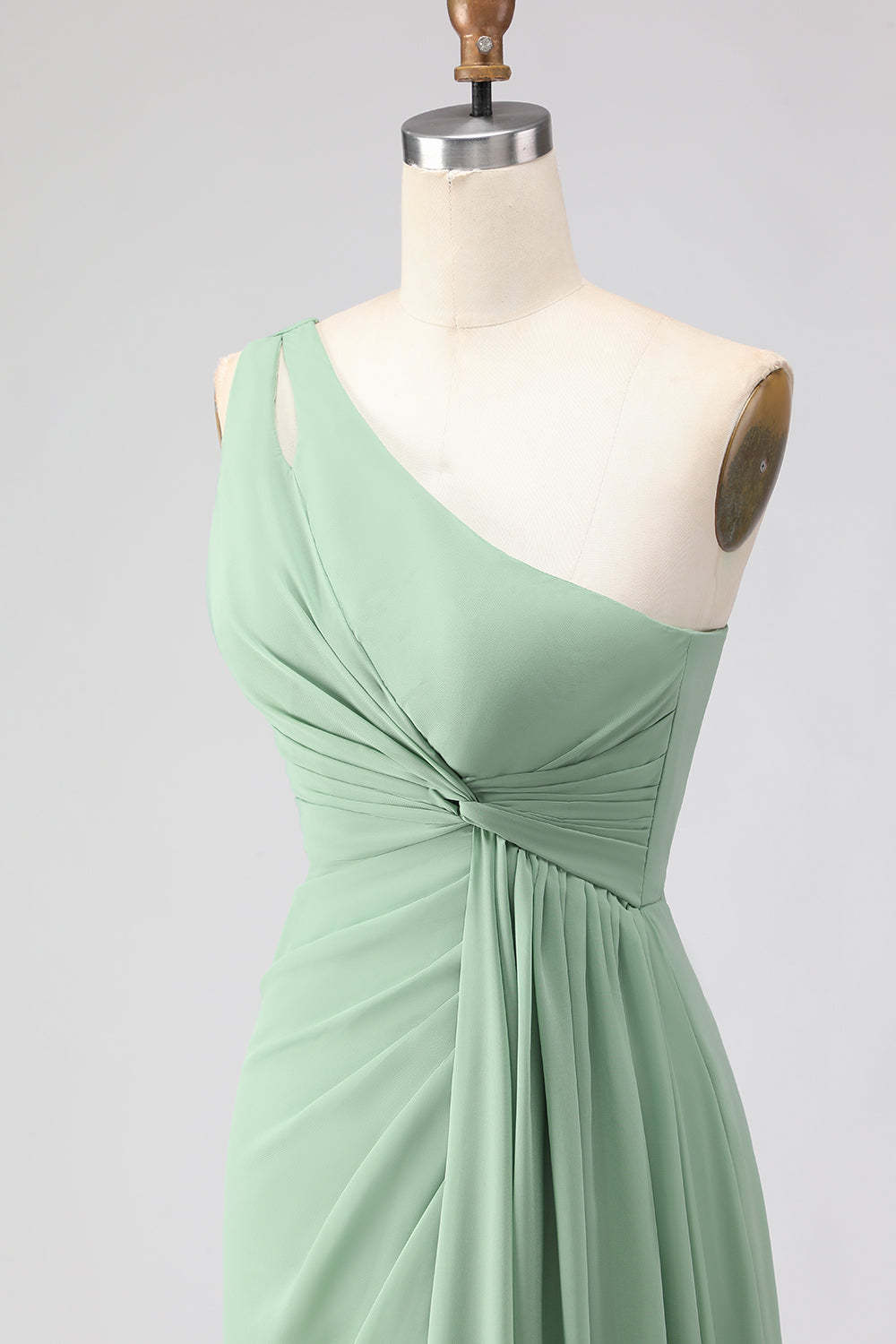 Navy One Shoulder Ruched A Line Long Bridesmaid Dress with Slit