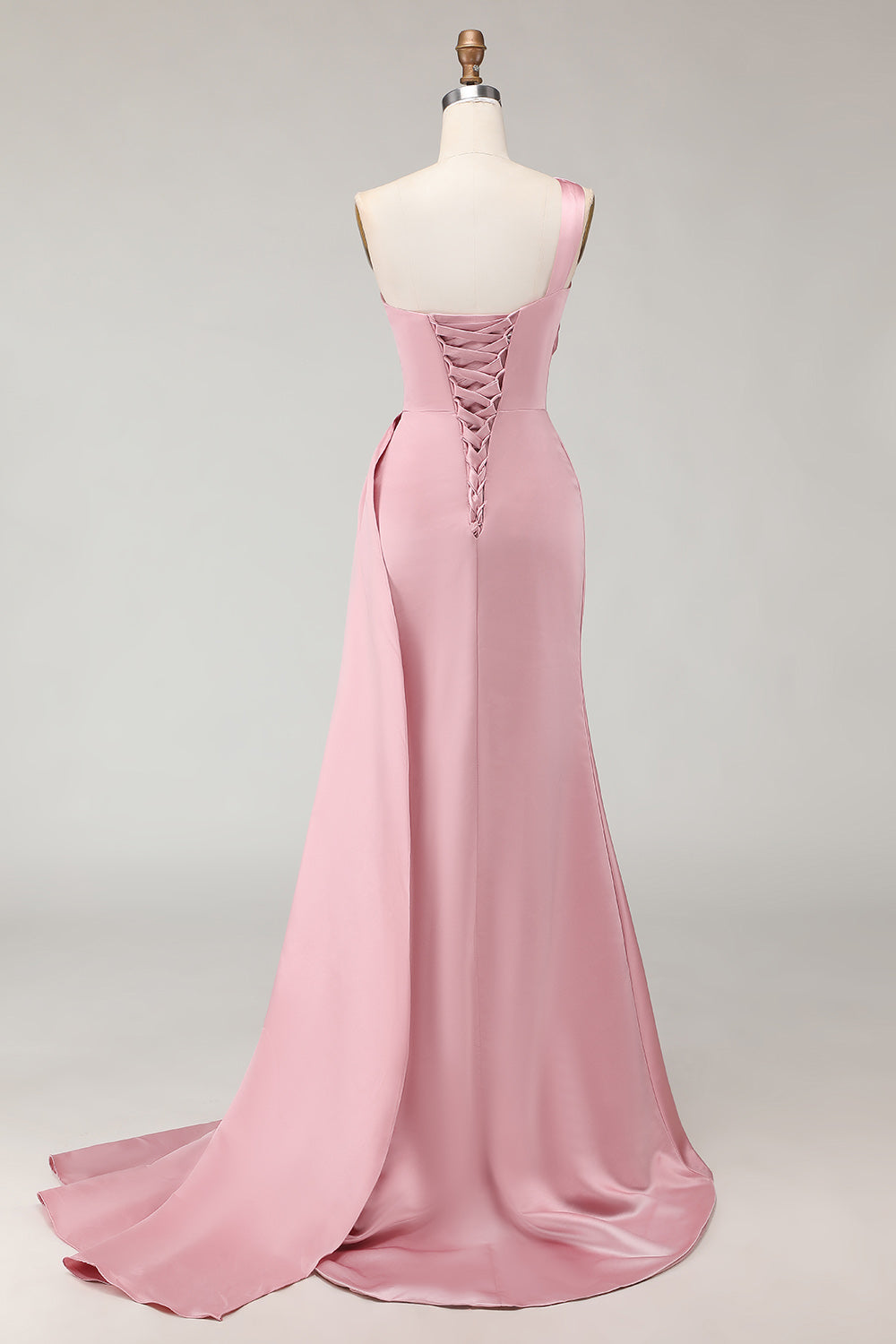 Blush Pink One Shoulder Mermaid Satin Maxi Bridesmaid Dress