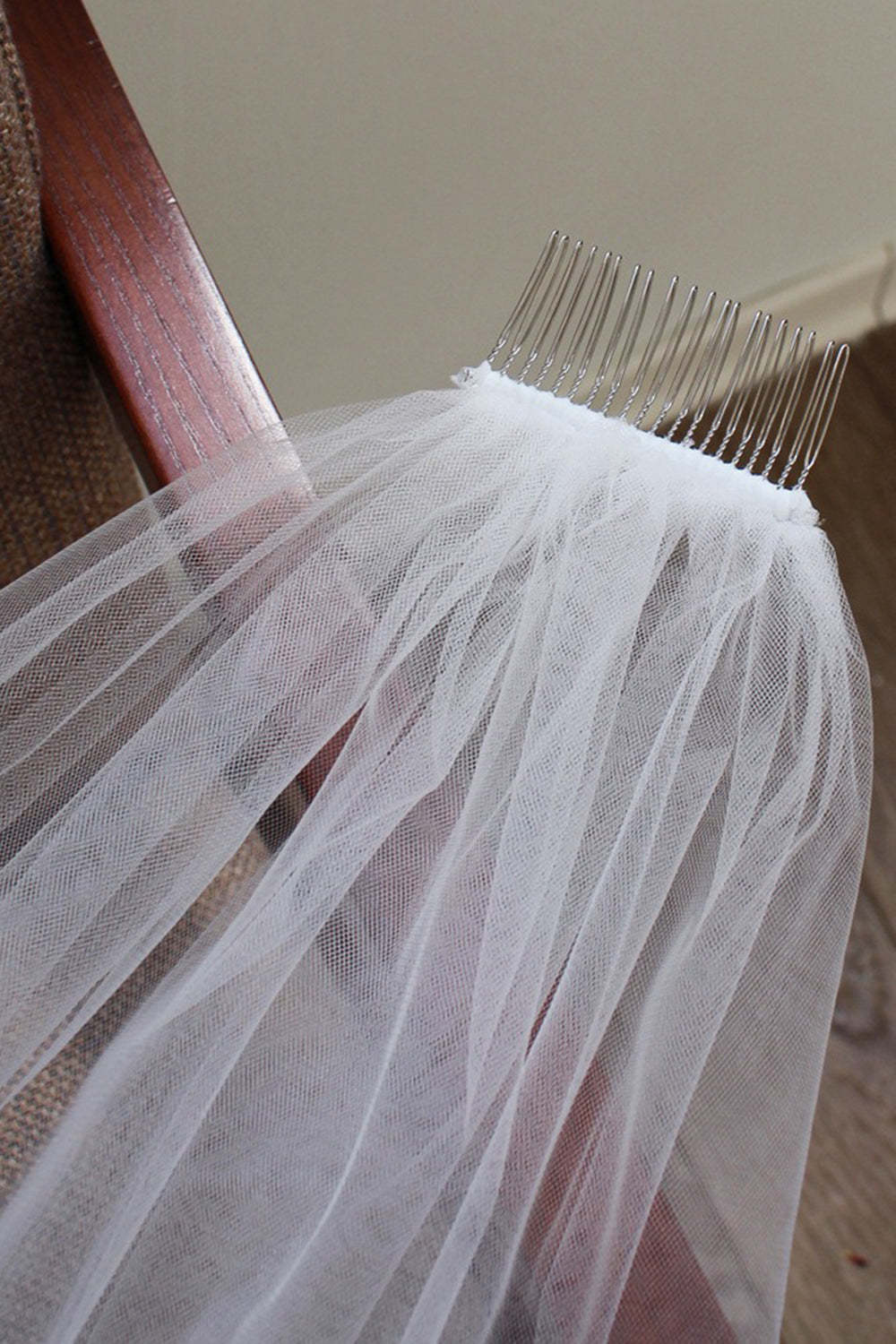 Ivory Midi 1 Tier Floral Tulle Wedding Veil with Appliques