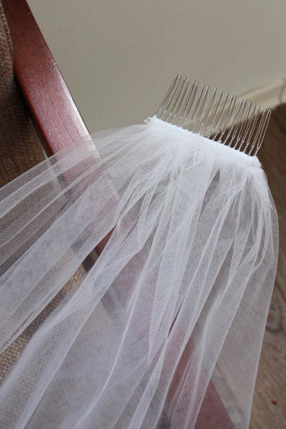 Ivory Midi 1 Tier Floral Tulle Wedding Veil with Appliques