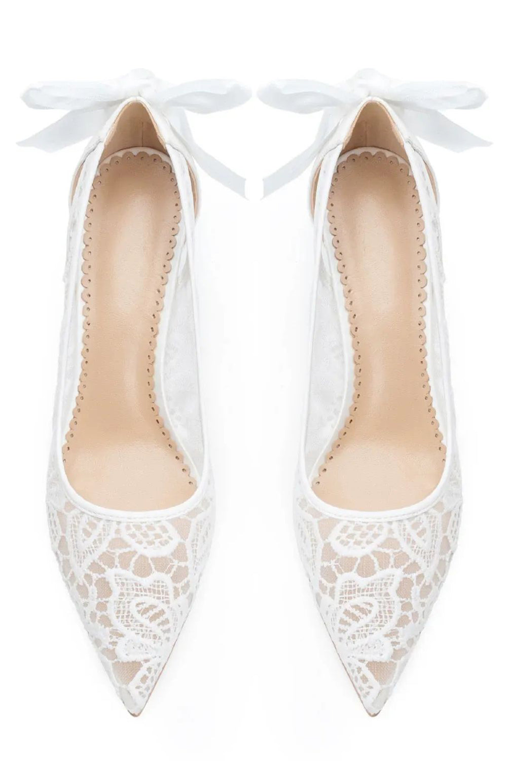 Ivory Pointed Toe Stiletto Pump Lace Up Bridal Heels