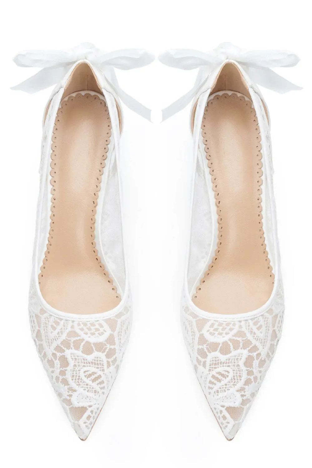 Ivory Pointed Toe Stiletto Pump Lace Up Bridal Heels