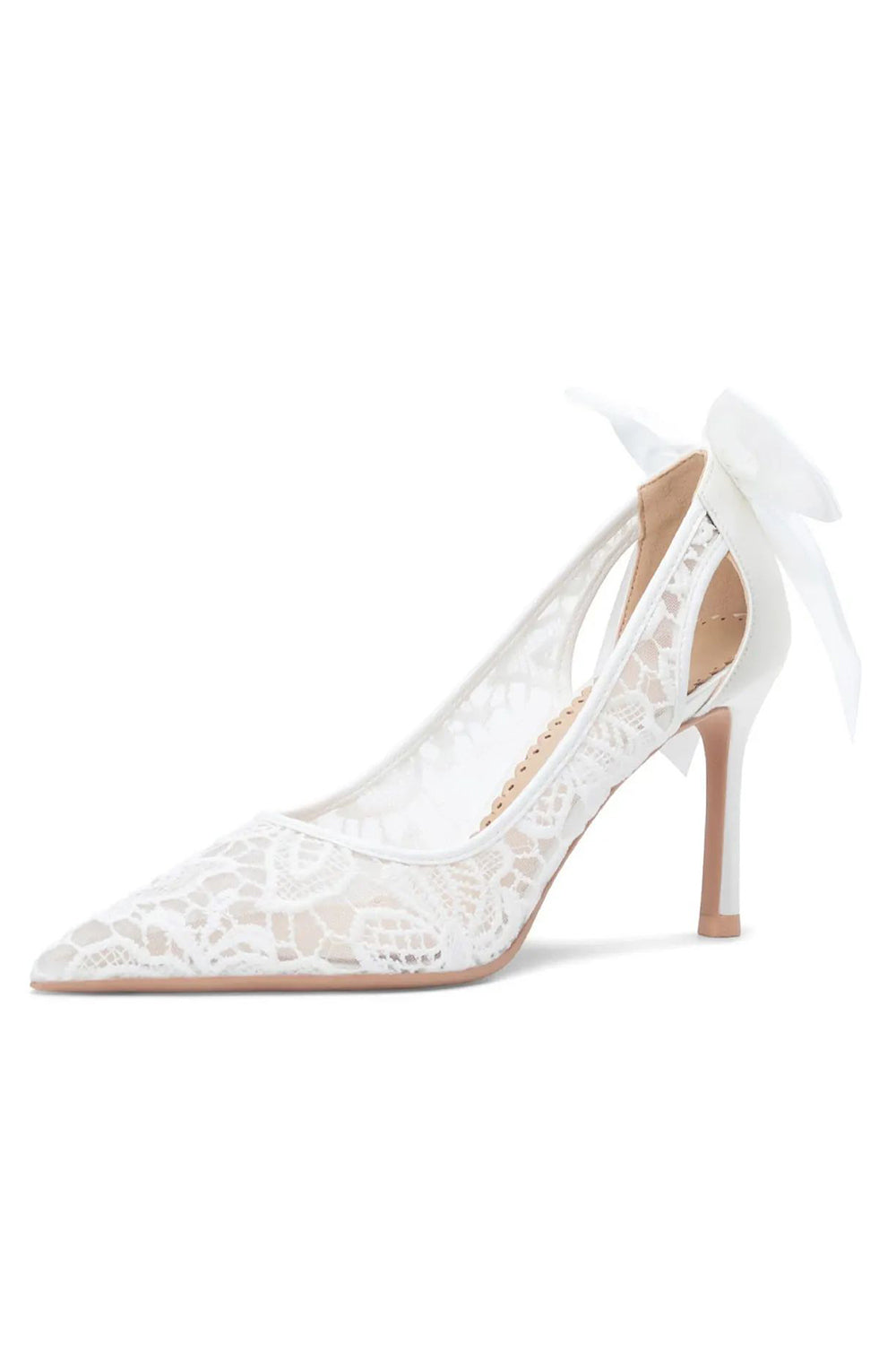 Ivory Pointed Toe Stiletto Pump Lace Up Bridal Heels