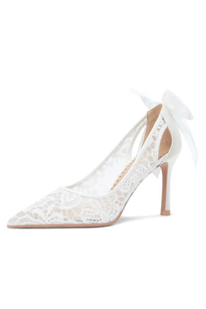 Ivory Pointed Toe Stiletto Pump Lace Up Bridal Heels