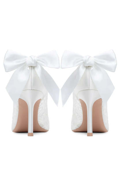 Ivory Pointed Toe Stiletto Pump Lace Up Bridal Heels