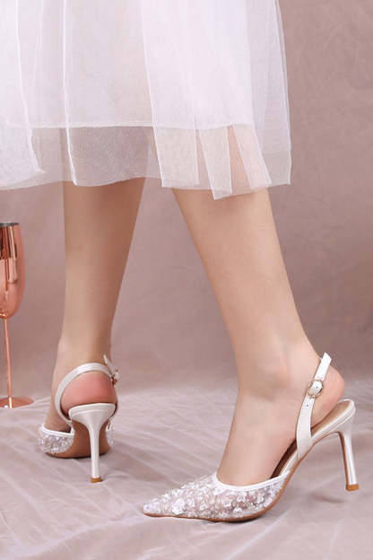 Ivory Pointed Toe Lace Pump Wedding Stiletto Heels