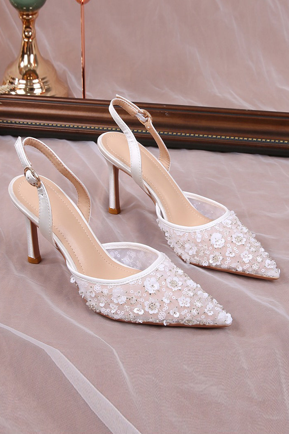 Ivory Pointed Toe Lace Pump Wedding Stiletto Heels