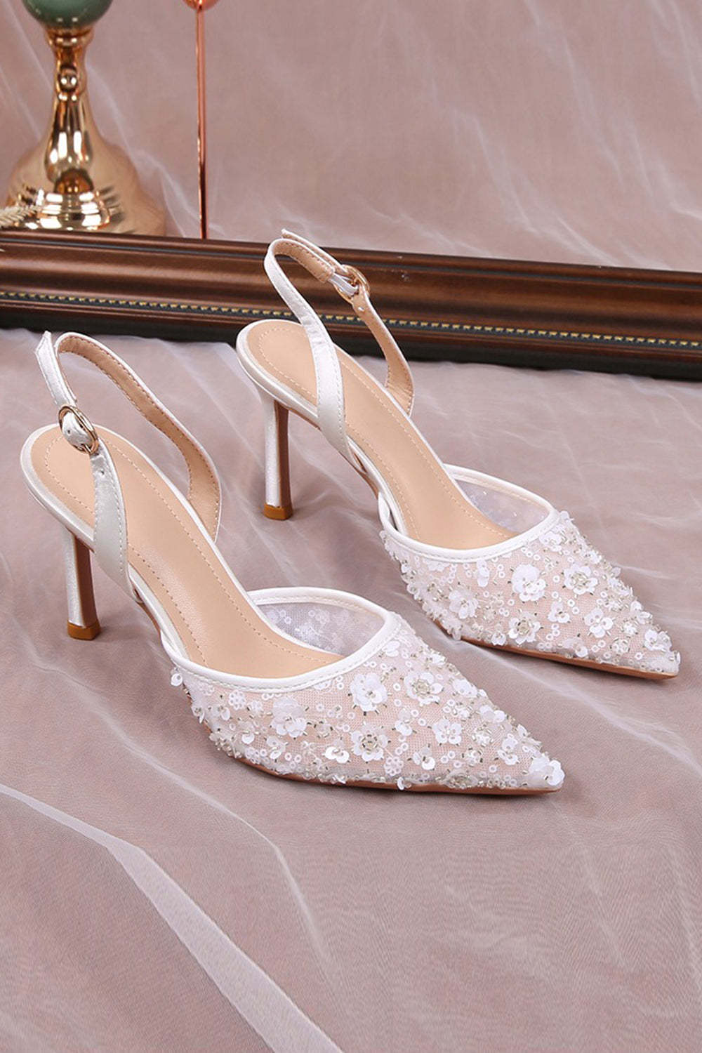 Ivory Pointed Toe Lace Pump Wedding Stiletto Heels