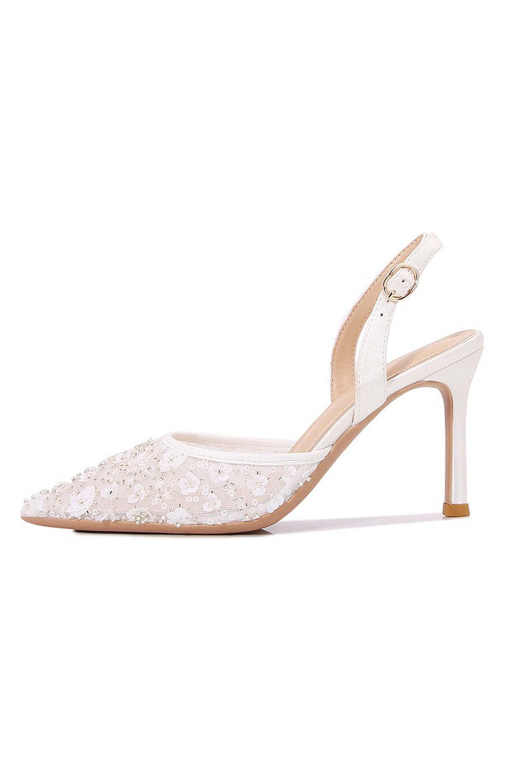 Ivory Pointed Toe Lace Pump Wedding Stiletto Heels