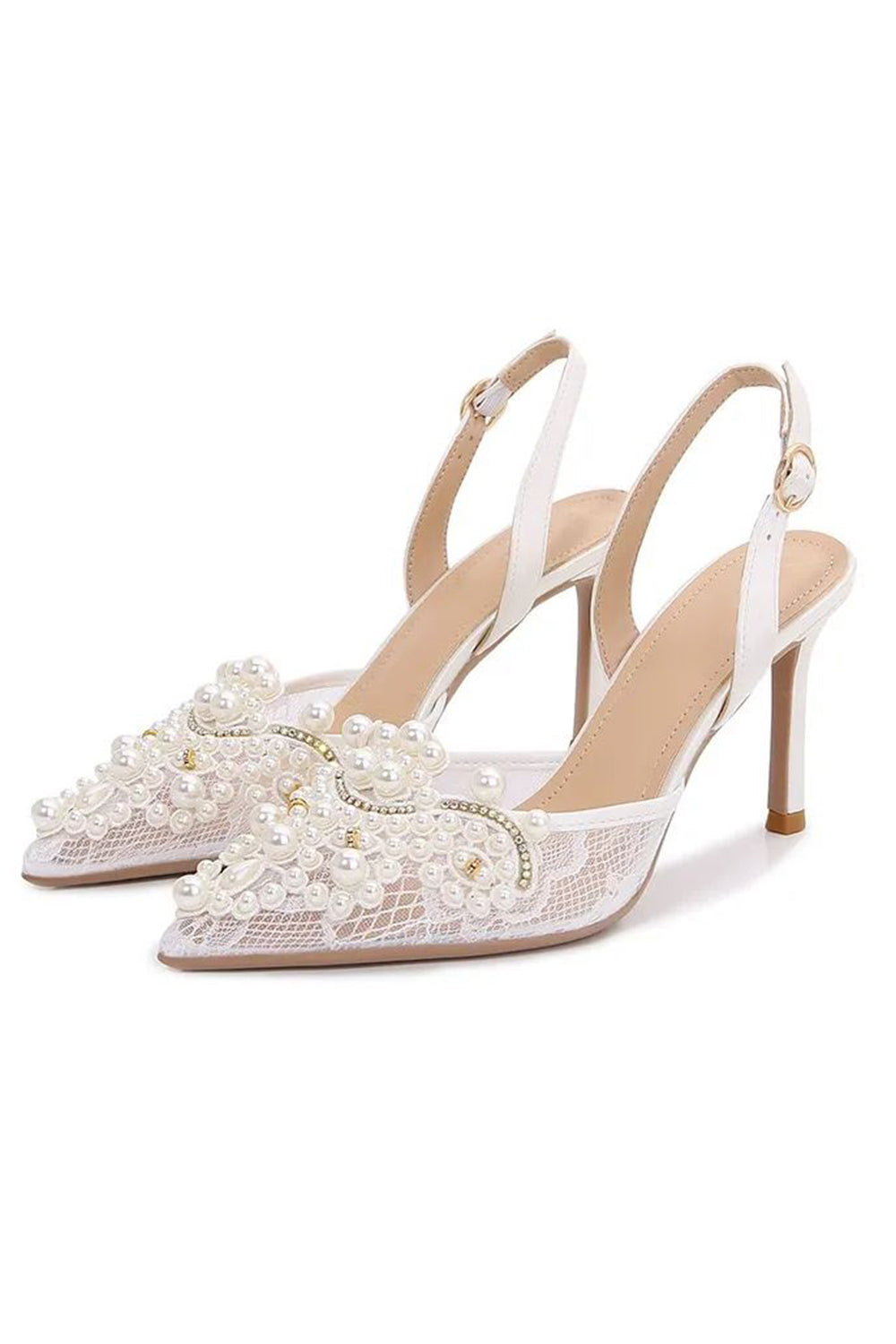 Ivory Lace Pump Pointed Toe Appliqued Wedding Heels