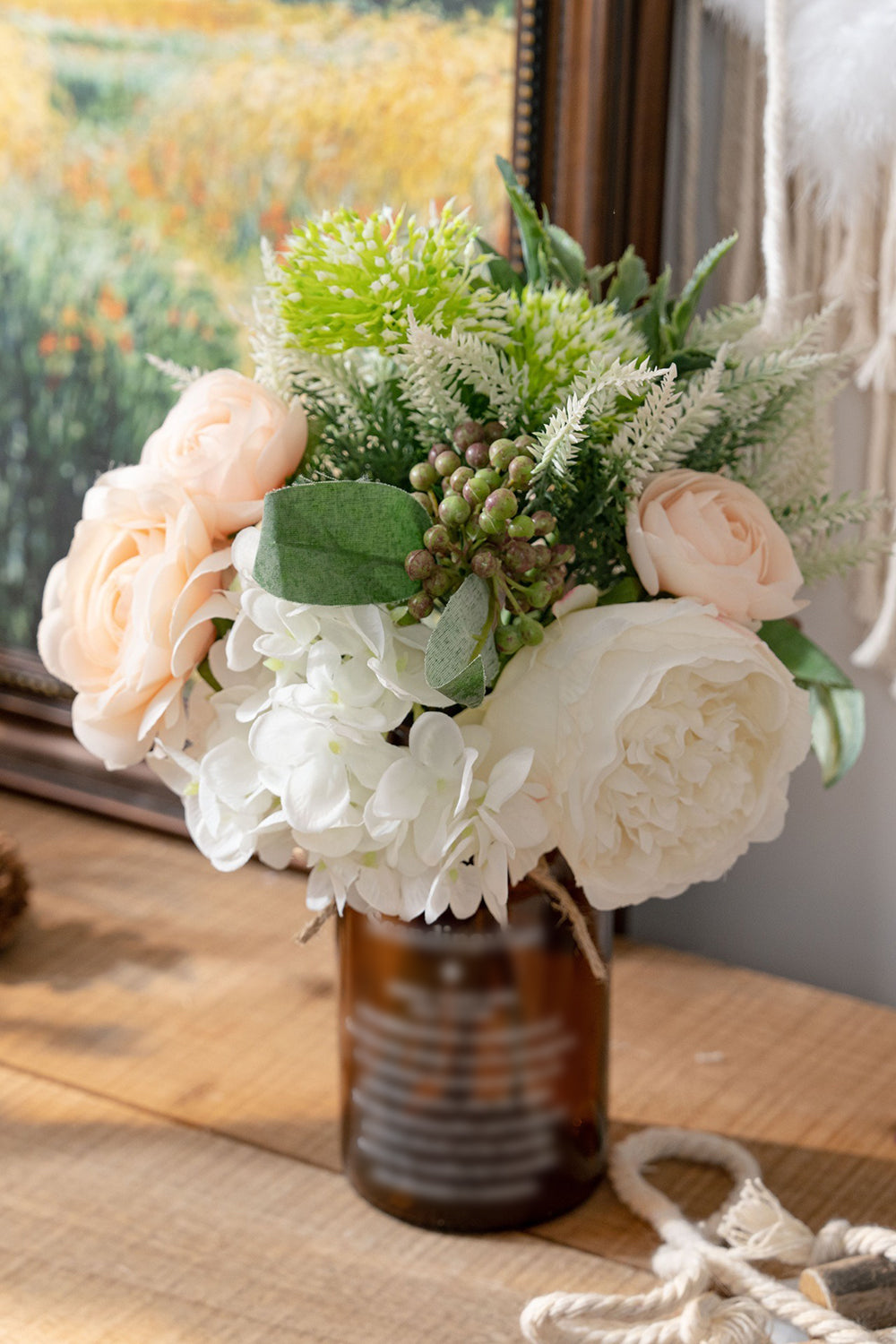 Purple Artificial Flower Hand Holding Bridal Bouquet