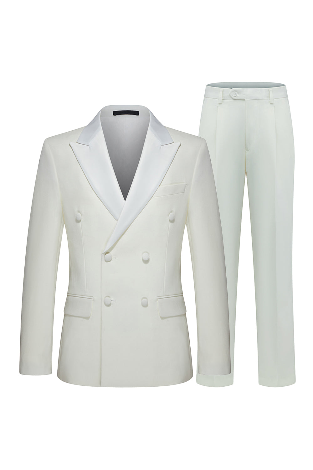 Double Breasted White 2 Piece Peak Lapel Men's Wedding Suits