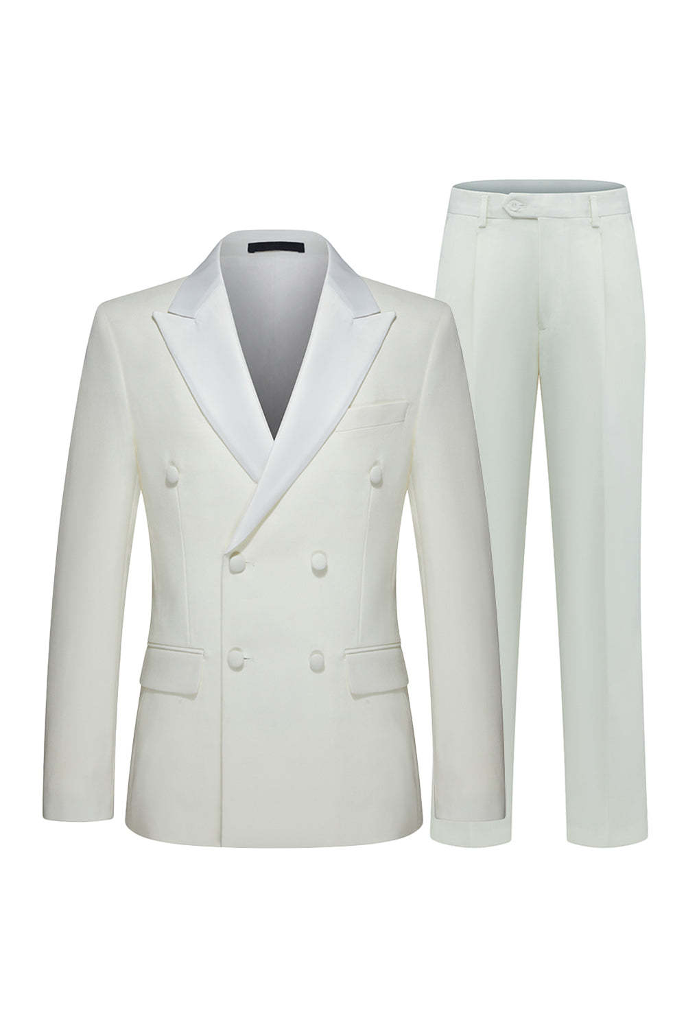 Leely Men White 2 Piece Wedding Suits Double Breasted Peak Lapel Formal Suits