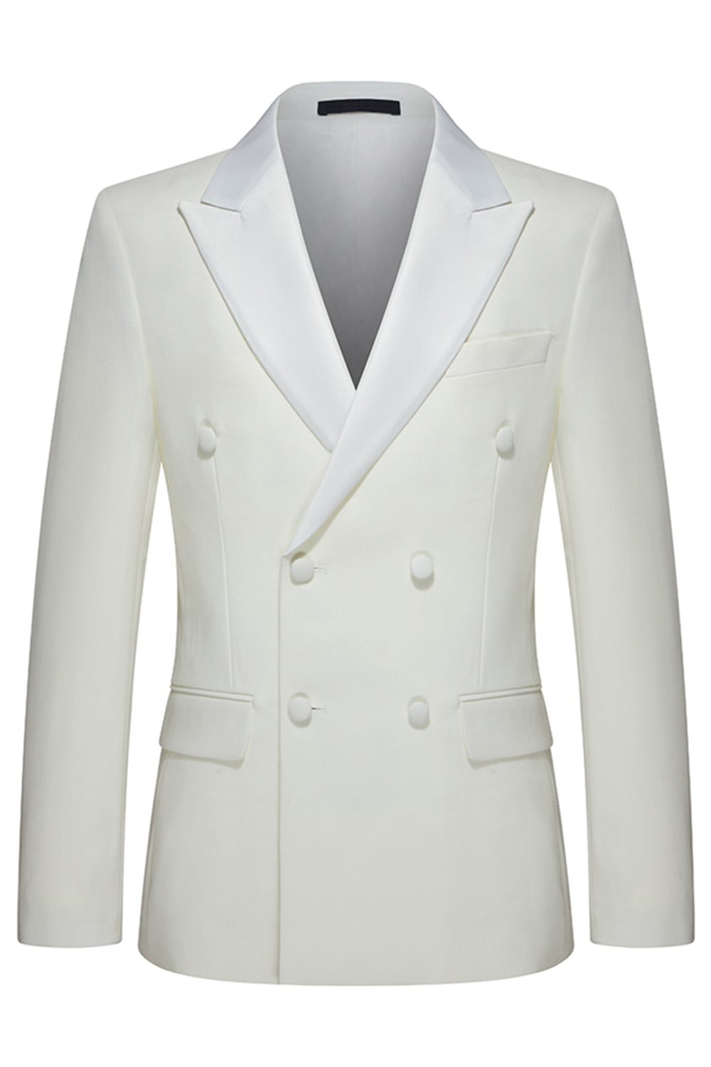 Double Breasted White 2 Piece Peak Lapel Men's Wedding Suits