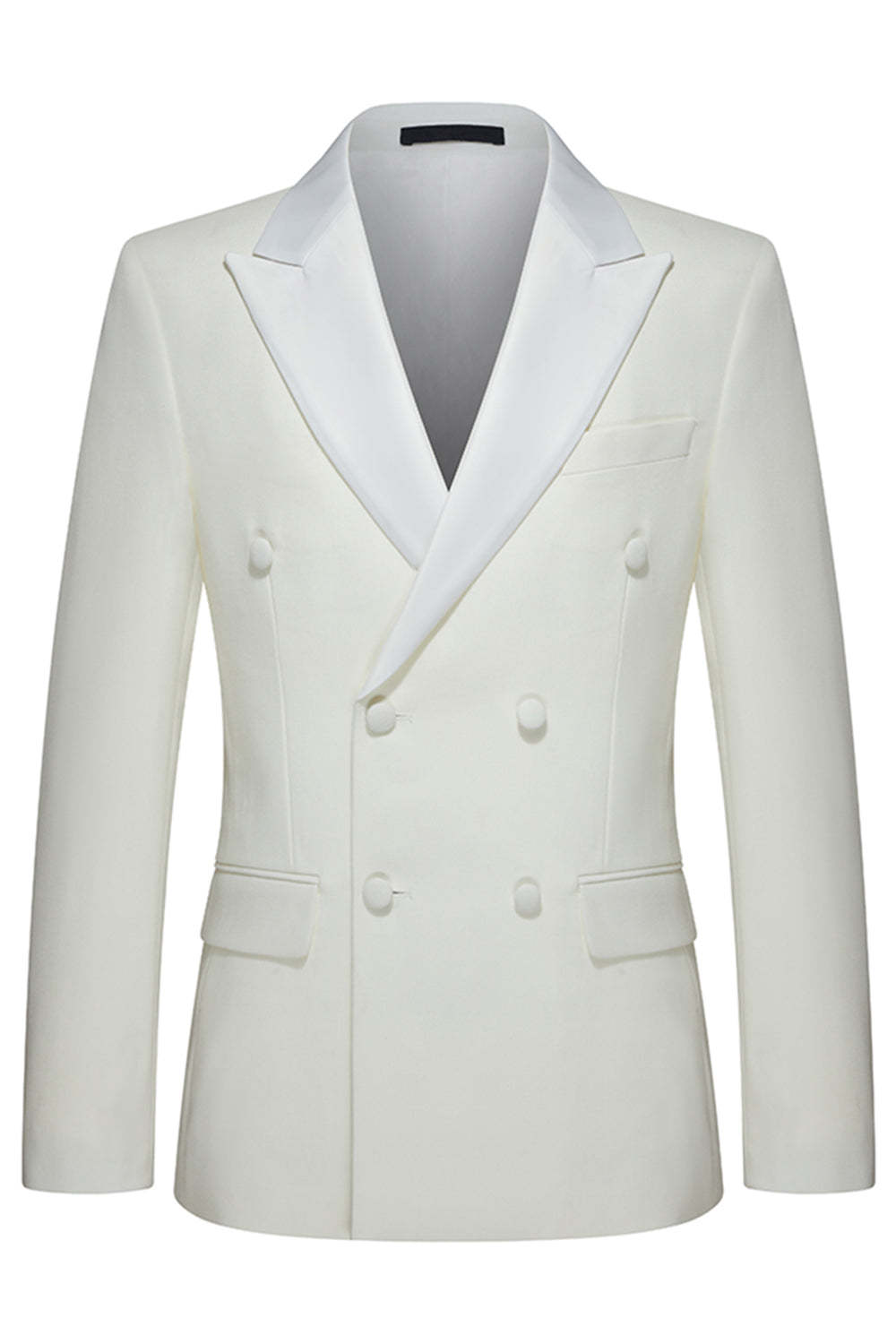 Double Breasted White 2 Piece Peak Lapel Men's Wedding Suits