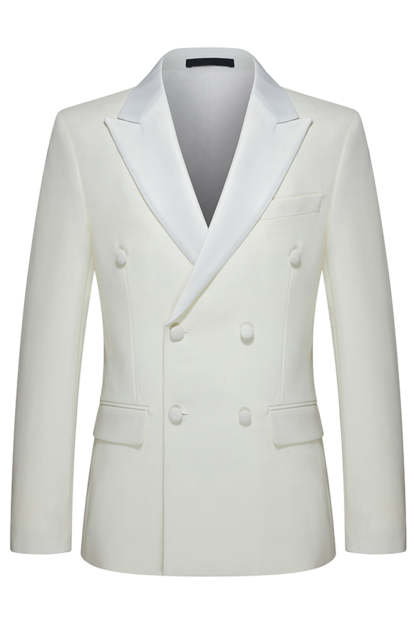 Double Breasted White 2 Piece Peak Lapel Men's Wedding Suits