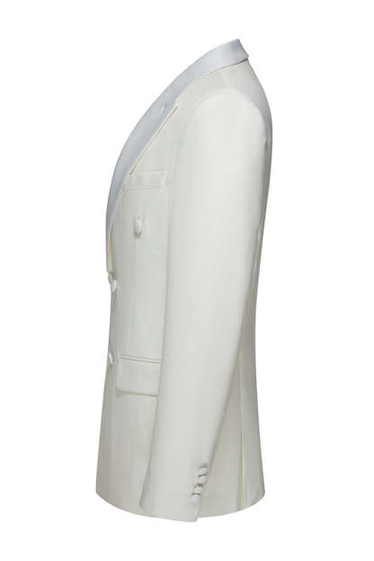 Double Breasted White 2 Piece Peak Lapel Men's Wedding Suits