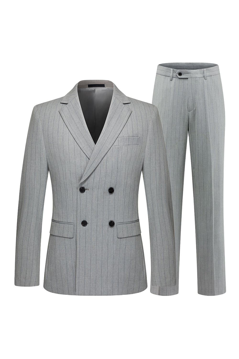 Light Grey Men's Striped Notched Lapel Suits