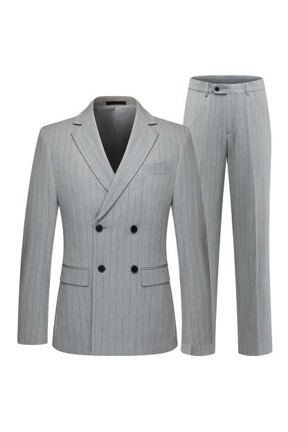 Leely Light Grey Men's Suits Striped Two-Piece Notched Lapel Formal Suits