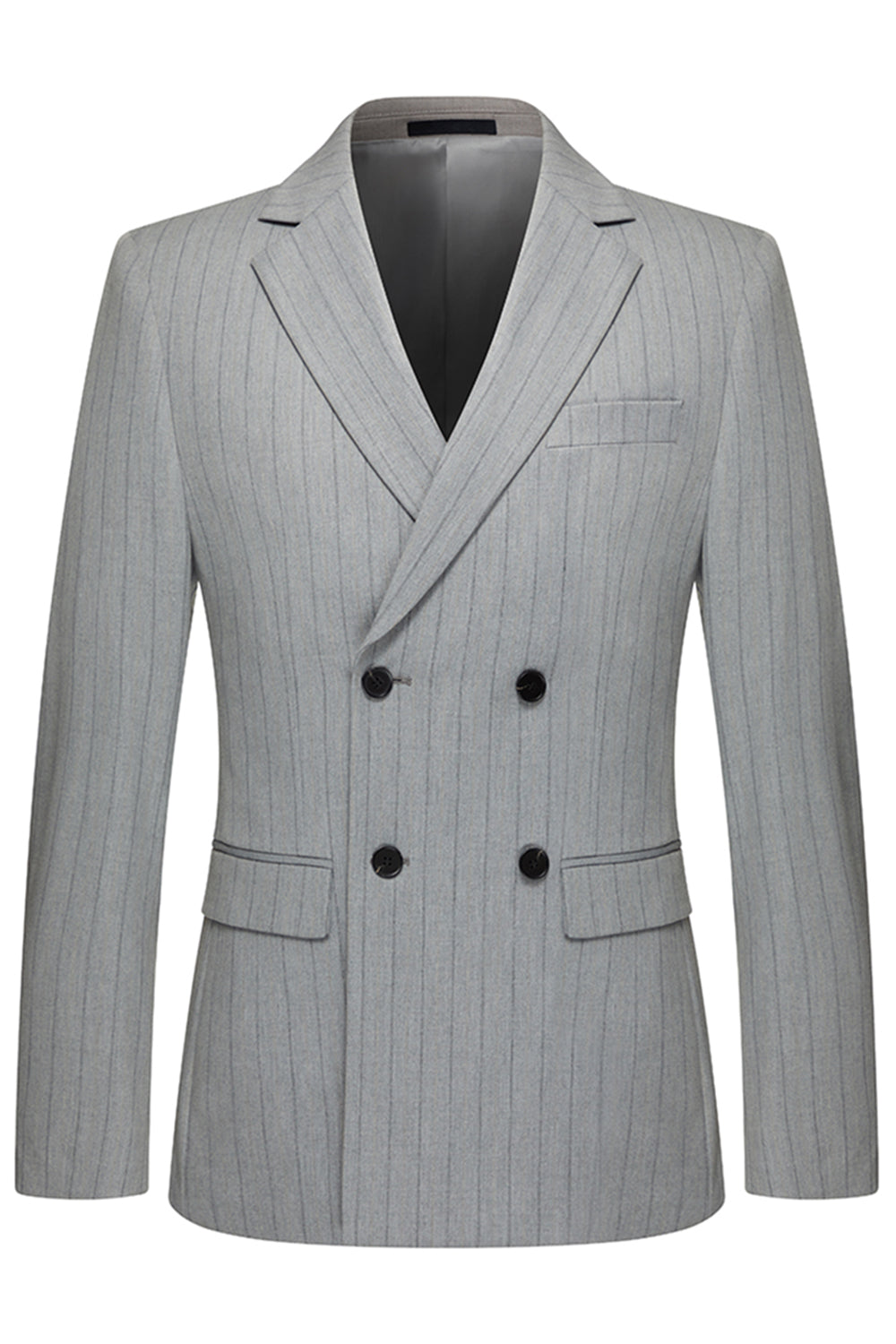 Light Grey Men's Striped Notched Lapel Suits