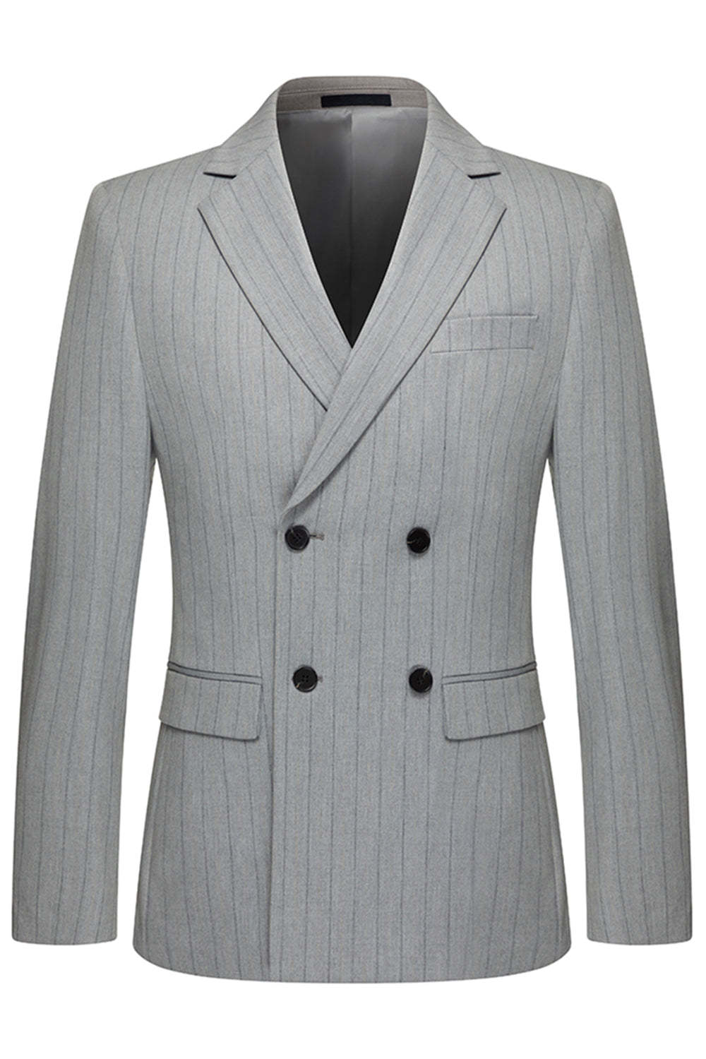 Light Grey Men's Striped Notched Lapel Suits
