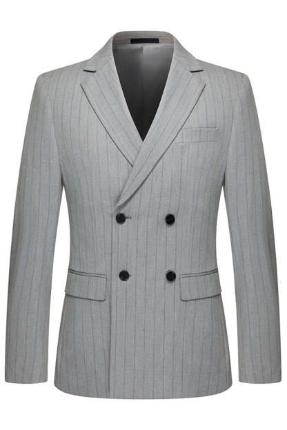 Light Grey Men's Striped Notched Lapel Suits