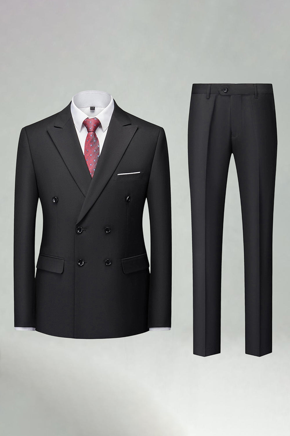 Double Breasted Black Slim Fit 2 Piece Men's Suits