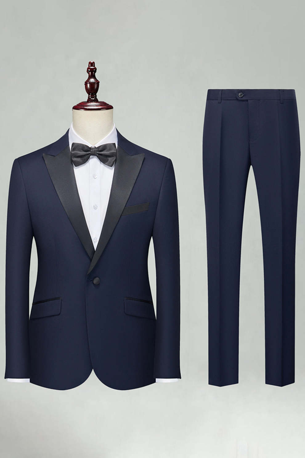 Leely Men Navy 2 Piece Suits Peak Lapel Slim Fit Prom Suits