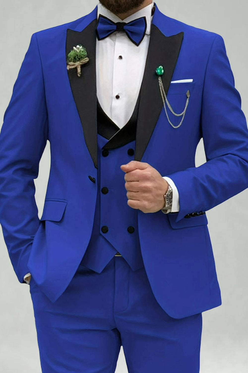 Peak Lapel Royal Blue Slim Fit 3 Piece Men's Prom Suits