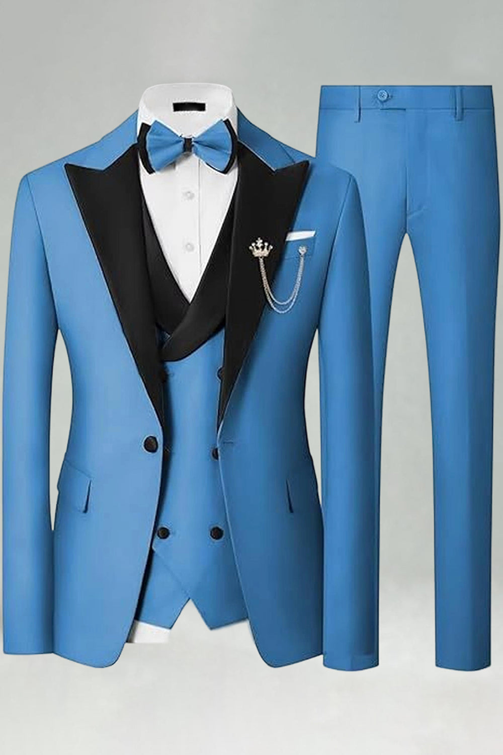 Peak Lapel Royal Blue Slim Fit 3 Piece Men's Prom Suits