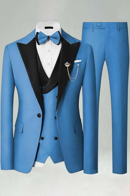 Peak Lapel Royal Blue Slim Fit 3 Piece Men's Prom Suits
