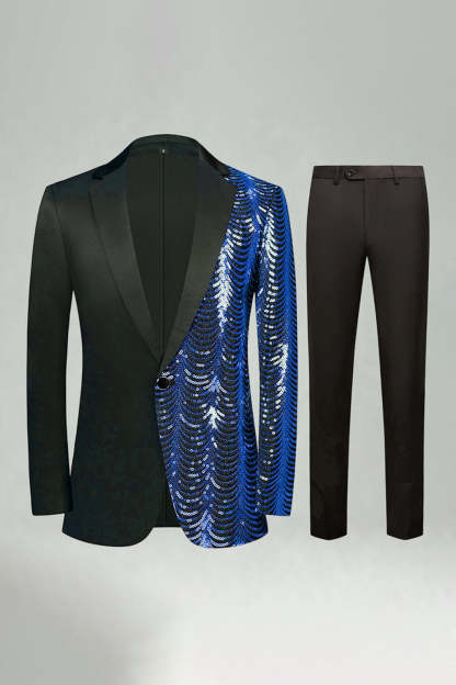 Leely Men's Golden Prom Suits Notched Lapel 2 Pieces Sparkly Slim Fit Single Buckle Party Suits